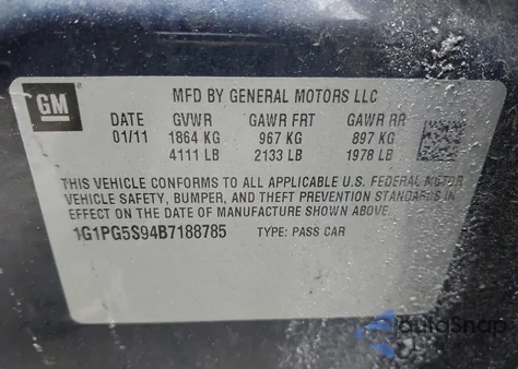 2011 Chevrolet Cruze 2Lt z USA, uszkodzony, nr VIN 1G1PG5S94B7188785